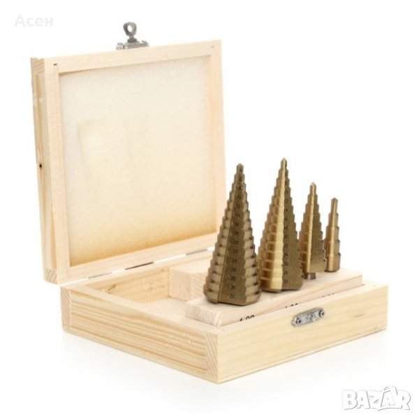 ПРОМОЦИЯ 30 ЛВ. Комплект свредла със стъпков конус 4 бр в кутия 4-32 мм, снимка 1
