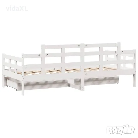 vidaXL Легло с чекмеджета, без матрак, бяло, 90x200 см, масивно дърво, снимка 6 - Спални и легла - 56146955