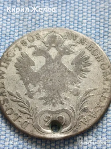 Сребърна монета 20 кройцера 1808г. Австрийска империя Франц първи 41994, снимка 8 - Нумизматика и бонистика - 50019815