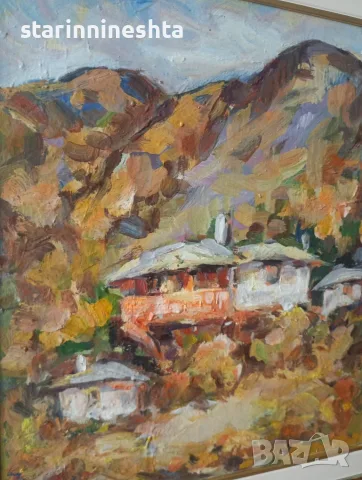 Стара картина Възрожденски пейзаж – художник Димитър Михайлов (1930 – 2010), снимка 3 - Антикварни и старинни предмети - 55876727