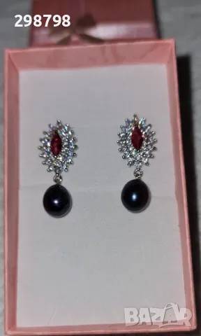 Уникални обеци от естествени перли и сребро розови,бяли и черни, снимка 4 - Обеци - 43438478