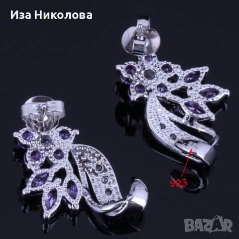 Сребърни обици със сапфир, снимка 4 - Обеци - 41304022