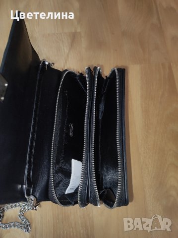 Дамска черна чанта CROPP змийски принт цена 20 лв. + подарък висулка пухче, снимка 6 - Чанти - 42697716
