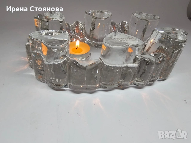 Georgshütte Glasdesign Стъклена поставка с чаена свещ/подгрев за чайник, масивно пресовано стъкло , снимка 13 - Декорация за дома - 53390506