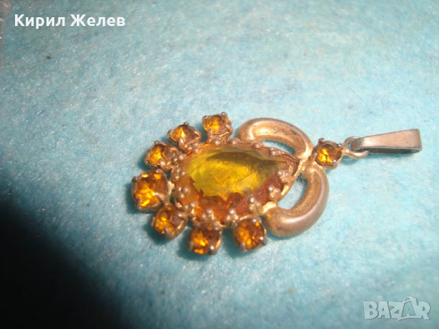 СТАР БРОНЗОВ ПОЗЛАТЕН СКЪПОЦЕНЕН АРТ ДЕКО ПЕНДАНТ с КАМЪНИ ЦИТРИН РЕТРО БИЖУ МЕДАЛЬОН 71351, снимка 4 - Антикварни и старинни предмети - 35664017