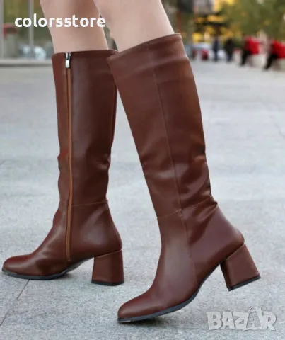 Ботуши на ток - кафява кожа - PLT80, снимка 2 - Дамски ботуши - 47758452