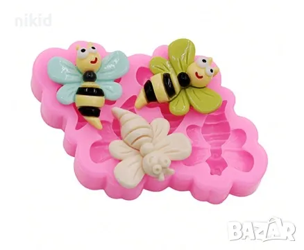 4 малки пчела пеперуда весели пчели пчелички силиконов молд форма фондан шоколад, снимка 3 - Форми - 47749086