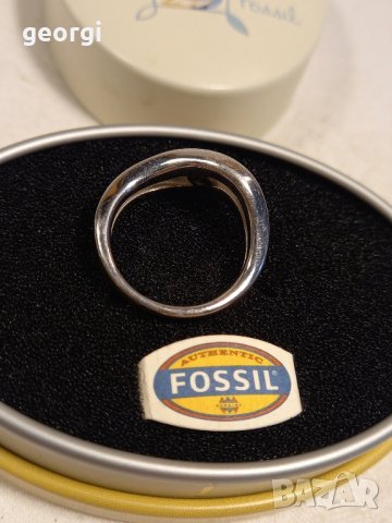 сребърен пръстен с камък Fossil , снимка 4 - Пръстени - 44278568