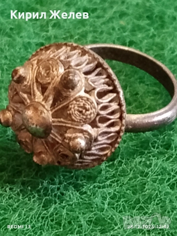 Възрожденски Болярски сребърен пръстен филигранна изработка 21700, снимка 6 - Пръстени - 52918792