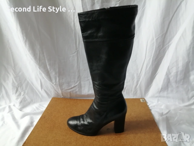 № 39 дамски ботуши естествена кожа - с висок ток; черен цвят