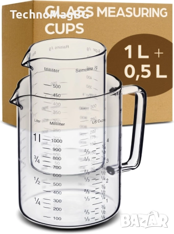 Стъклени мерителни кани с чучур Praknu – 1 L и 500 ml, снимка 1
