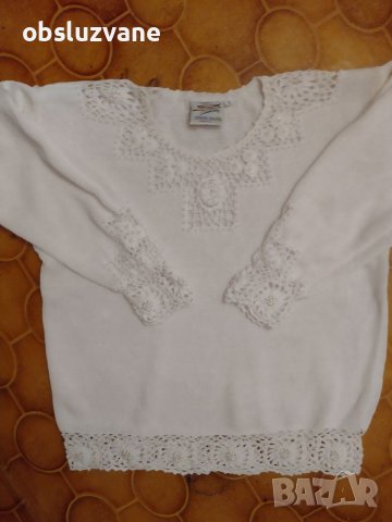 Красив пуловер с перли и дантела, снимка 1 - Блузи с дълъг ръкав и пуловери - 39365241