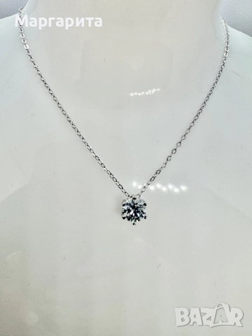 Сребърно колие с мойсанит (диамант) 1 карат , снимка 3 - Колиета, медальони, синджири - 51549987