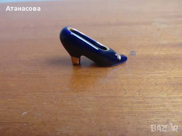   Порцеланова миниатюра купичка и дамска обувка кобалт Limoges Лимож 22K злато, снимка 9 - Антикварни и старинни предмети - 48654907