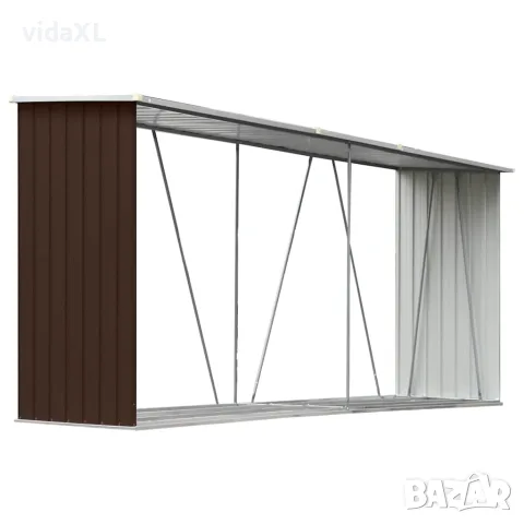 vidaXL Навес за дърва, поцинкована стомана, 330x84x152 см, кафяв