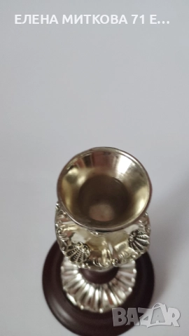 Красив стар свещник изработен от посребрен метал и дърво, снимка 5 - Други ценни предмети - 52878372