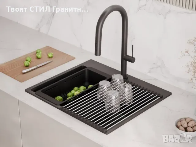 ПРомо К-т Мивка+Смесител+Сифон Цветове Кухненска Мивка от гранит модел Осло 60 Премиум 580 x 530 мм 