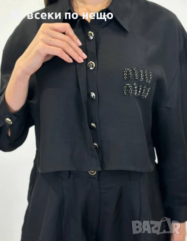 Miu Miu Дамски Летен Комплект С Лого СЪс Шити Кристали👚🩳Дамски Къс Екип Миу Миу - 3 Цвята Код A603, снимка 5 - Комплекти - 50465713