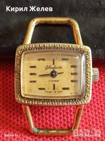 Рядък механичен часовник дамски Glashutte ГДР с позлата за КОЛЕКЦИЯ 52832, снимка 2 - Антикварни и старинни предмети - 53399374