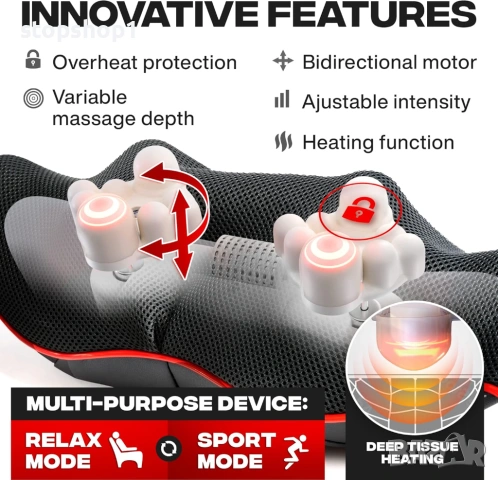 Масажор за врата и раменете с топлина, масажор за гръб, дълбокотъканен масажор за жени и мъже, машин, снимка 7 - Масажори - 53771436