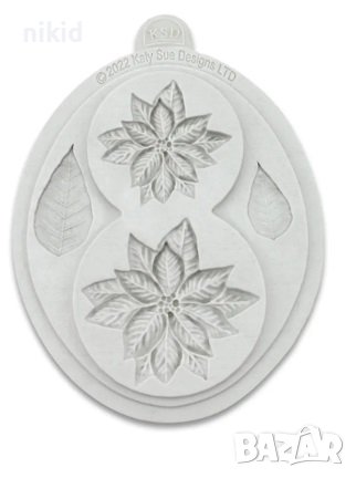 Коледна звезда цвете Poinsettia нежна и листо силиконов молд форма фондан декор , снимка 5 - Форми - 41830280