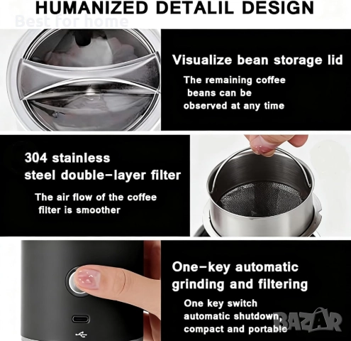  Електрическа, преносима, безжична, акумулаторна кафемелачка  с 15 настройки за смилане  , снимка 6 - Кафемашини - 51796598