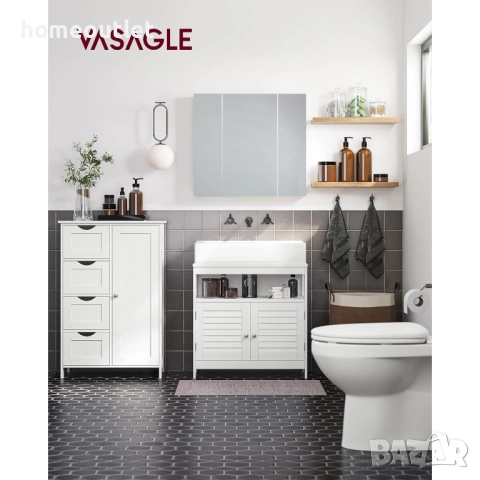 ПРОМОЦИЯ Многофункционален шкаф за баня – интелигентно решение за съхранение  VASAGLE LHC41W, снимка 2 - Шкафове - 52707985