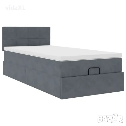 vidaXL Османска легло с матрак, тъмносиво, 90x200 см, кадифе, снимка 6 - Спални и легла - 56147034