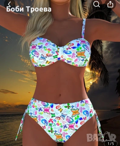 Летен Трендов Комплект от Две Части с Цялостен Принт на цветни пеперуди- Елегантен, Секси Бикини , снимка 3 - Бански костюми - 53594211