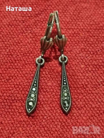 Vintage антични сребърни обеци с маркизити , снимка 4 - Антикварни и старинни предмети - 41937558
