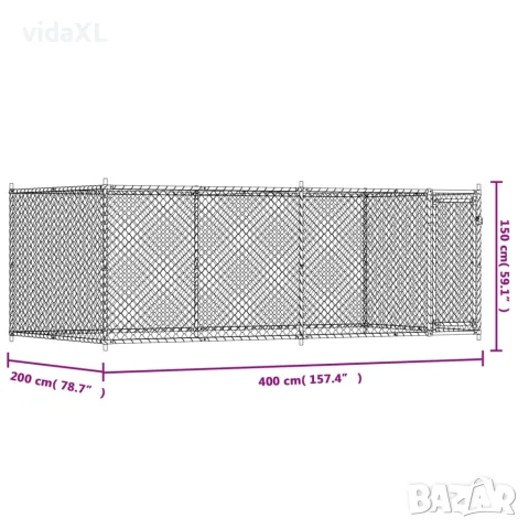 vidaXL Кучешка клетка с врата сива 4x2x1,5 м поцинкована стомана, снимка 9 - За кучета - 56146775