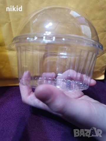 прозрачна кръгла кутия с капак пластмасова полистирол 160 мл за храна десерти салата мъфин кексче, снимка 5 - Други - 34178523