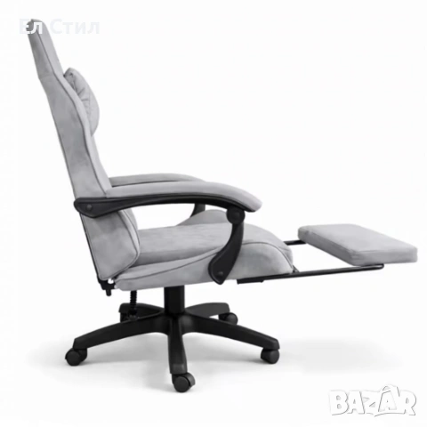 Геймърски стол с регулируема височина, лумбална възглавница и метална основа, снимка 9 - Столове - 53567315