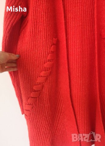 Чисто нова дамска плетена дълга жилетка в коралово червено с етикет, снимка 3 - Жилетки - 34474540