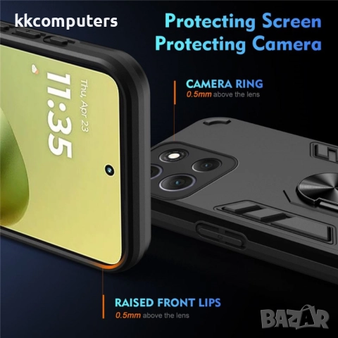 Калъф за Motorola Moto G86 5G / Power 5G , Въртящ се Стенд - Черен, [Тъмносин/Зелен] | Anti-Drop PC+, снимка 5 - Калъфи, кейсове - 51940797