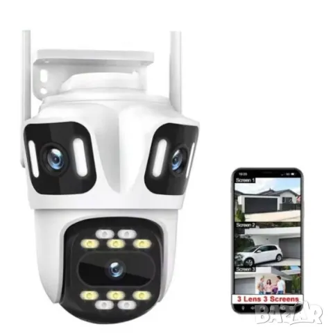 P-15 ICsee охранителна камера 6K 12MP с 3 обектива WiFi Auto Tracking Home Protection  PTZ CCTV