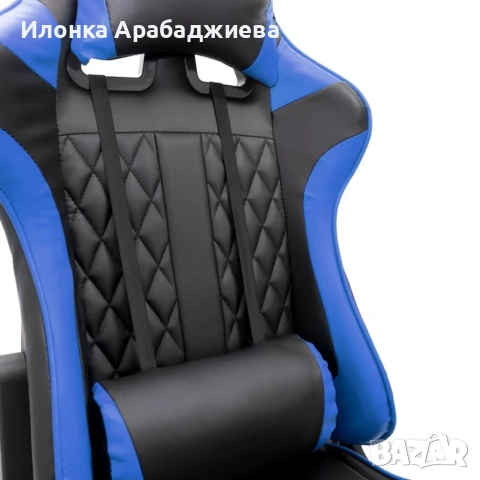 Ергономичен геймърски стол с масажна функция и поставка за крака – черно-син, снимка 3 - Столове - 53454453