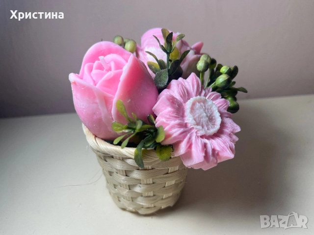 Коледен подарък ароматни соеви свещи букети, снимка 3 - Ръчно изработени сувенири - 52499550