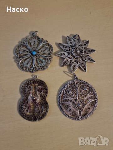 колие медальон висулка филиграм сребро 4 броя