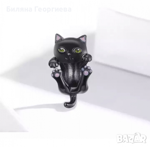 Сребърен талисман за гривна Пандора Black cat, модел 047