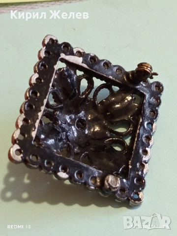 Винтидж брошка с с кристали ЧЕРЕН ОНИКС и филигранна метална основа 52216, снимка 8 - Други - 52573354