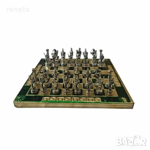 Шах Римски войни, Метална дъска, метални фигури, Зелен, 15х15 см, снимка 1