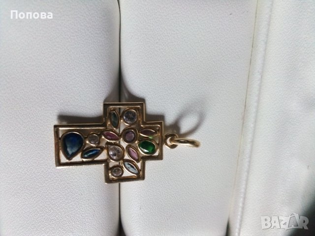  18 к. дизайнерски златен кръст със скъпоценни камъни /изумруд,сапфир,рубин..., снимка 5 - Колиета, медальони, синджири - 39301738