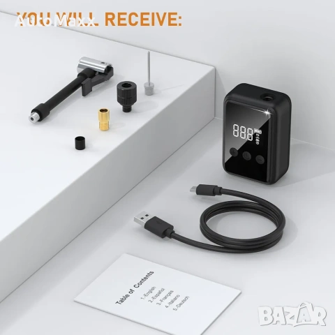 Tiiletzote преносим въздушен компресор за велосипед,мини помпа за гуми 130 PSI с манометър , снимка 9 - Велосипеди - 53539155