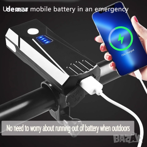 Велосипедна светлина LOUIKAY, LED ултра ярка, 5 режима, 5000 mAh, снимка 6 - Аксесоари за велосипеди - 51744272