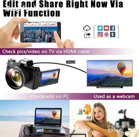 Влог камера, 4K цифрова камера за YouTube с WiFi, 16X цифрово увеличение от  Schmidt Spiele, снимка 6 - Камери - 52431416