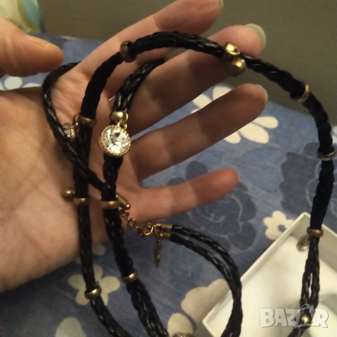  Кожено колие с позлата и сваровски разпродажба , снимка 7 - Колиета, медальони, синджири - 36311983