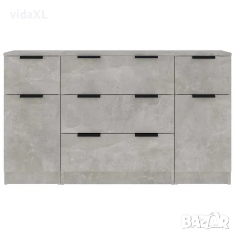 vidaXL Бюфет от 3 части, бетонно сиво, инженерно дърво, снимка 5 - Бюфети - 56146636