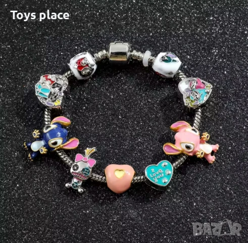 Гривна тип Пандора с Дисни Талисмани Disney Мини Маус, Стич, снимка 5 - Гривни - 51061296