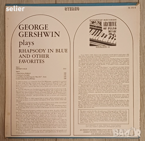 George Gershwin – Plays Rhapsody In Blue And Other Favorites Издание 🇺🇸 USA 1975г Състояние на вин, снимка 2 - Грамофонни плочи - 51965515